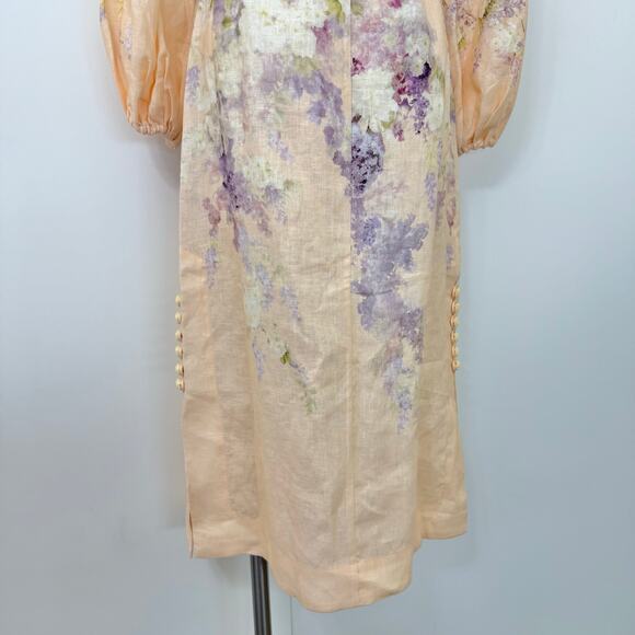 ZIMMERMANN Lyrical Buttoned Midi Dress Floral Print Linen 0 (US 4) NWT - Picture 12 of 16